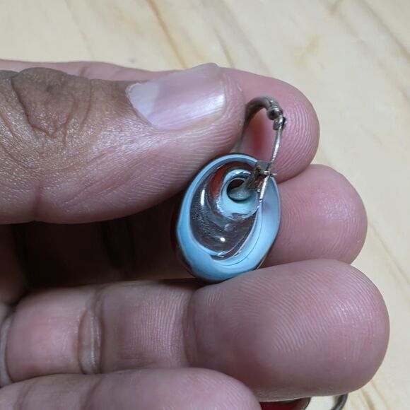 Sterling Silver 925 Hoopdangle Earrings Lamp Work Glass Beads Red / Blue Swirls - Picture 3 of 6